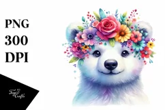 Cartoon-Style Polar Bear with Flower Crown PNG Product Image 3