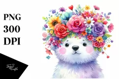 Cartoon-Style Polar Bear with Flower Crown PNG Product Image 1