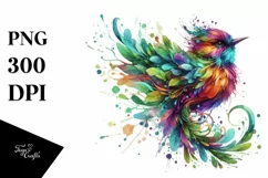 Abstract Bird with Plant Leaves, PNG Product Image 3