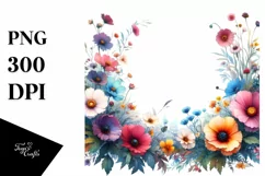 Watercolor Wild Flowers Frame | Sublimation | Clipart Product Image 1