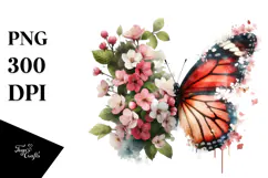 Grungy Butterfly with Spring Flowers, Colorful PNG Product Image 1