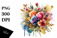 Colorfull Rose Gold Foil Bouquet | Sublimation Clipart Product Image 1