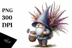 Gnome with Heather Flower Bouquet Watercolor | Clipart Product Image 1