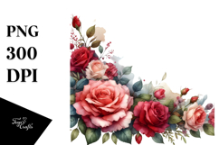Washed Watercolor Horizontal Frame Red Roses Clipart Product Image 1