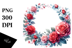 Washed Watercolor Horizontal Frame Red Roses Clipart Product Image 1