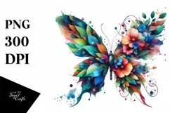 Vibrant Watercolor Butterfly with Flowers Product Image 3