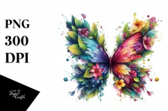 Vibrant Watercolor Butterfly with Flowers Product Image 1