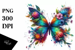 Vibrant Watercolor Butterfly with Flowers Product Image 3