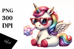 Cute Unicorn with Sunglasses Sublimation Clipart Product Image 1