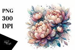 Stained Peonies with Metalic Shimmer | Summer Clipart Product Image 1