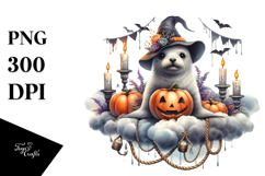 Seal Dressed for Halloween on Cloud PNG Product Image 1