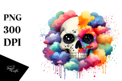 Colorful Cute Skull with Splashes PNG Product Image 1