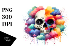 Colorful Skull Watercolor PNG Product Image 1