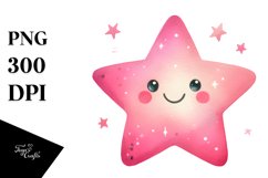 Smiling Pinkish Star in Watercolor PNG Product Image 1