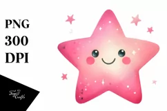 Smiling Pinkish Star in Watercolor PNG Product Image 1