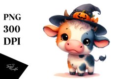 Cute Cow in Halloween Scene Sublimation Clipart Product Image 1