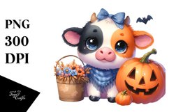 Cute Cow in Halloween Scene Sublimation Clipart Product Image 1