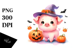 Cute Baby Pig Halloween Scenery PNG Product Image 1