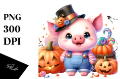 Cute Baby Pig Halloween Scenery PNG Product Image 1