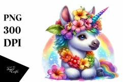 Colorful Baby Unicorn with Lei, PNG Product Image 1
