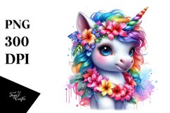 Colorful Baby Unicorn with Lei, PNG Product Image 1