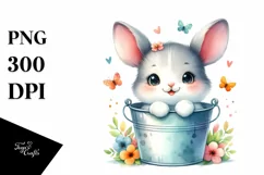 Colorful Small Baby Rabbit in Bucket | Clipart Product Image 1