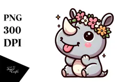 Ridiculously Cute Rhino with Flower Crown, PNG Product Image 1