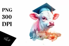 Colorful Baby Cow with College Campus, Transparent PNG Product Image 1