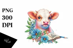 Colorful Baby Cow with College Campus, PNG Product Image 3