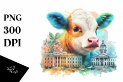 Baby Cow with College Campus, Transparent PNG Product Image 1