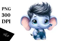 Cute Baby Elephant Watercolor PNG Product Image 1