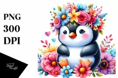 Colorful Penguin Sitting on Flower Clipart Product Image 1