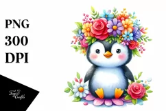 Colorful Penguin Sitting on Flower Clipart Product Image 3