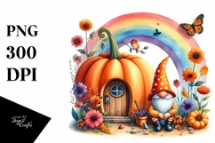 Autumn Gnome House with Colorful Flowers | Sublimation | Product Image 3