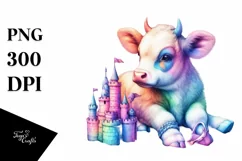 Colorful Pastel Baby Cow Building Sandcastle, Transparent Product Image 1
