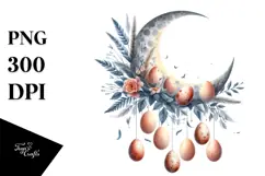 Pastel Watercolor Half Moon with Hanging Eggs PNG Product Image 1