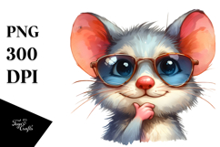 Watercolor Funny Mouse Portrait, Transparent PNG Product Image 1