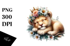 Digital Watercolor with Adorned Baby Lion on Flower Product Image 1