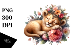 Adorned Baby Lion Sleeping on Flower PNG Product Image 1