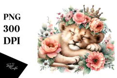 Adorned Baby Lion Sleeping on Flower PNG Product Image 1