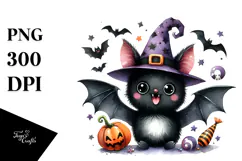 Funny Watercolor Halloween Bat, Transparent PNG Product Image 1
