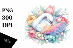 Pastel Swan Sleeping in Flower | Sublimation | Clipart Product Image 1