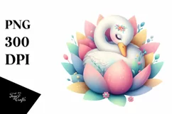 Pastel Swan Sleeping in Flower | Sublimation | Clipart Product Image 1