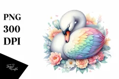 Pastel Swan Sleeping in Flower | Sublimation | Clipart Product Image 1