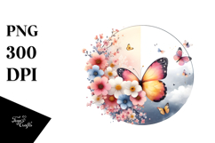 Cute Butterfly with Spring Flowers PNG Product Image 1