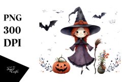 Funny Watercolor Witch Clipart Product Image 3