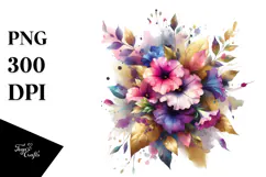 Vibrant Abstract Bouquet with Gold Foil | Clipart Product Image 1