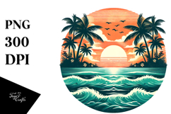 Vintage Tropical Island Sunset PNG Product Image 1