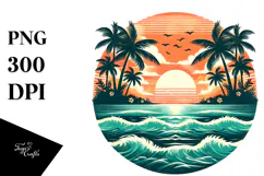 Vintage Tropical Island Sunset PNG Product Image 1