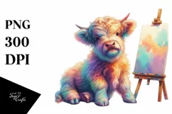 Colorful Baby Cow with Canvas, PNG Product Image 1